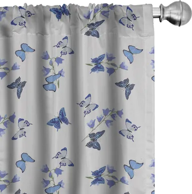 Immagine prodotto di ABAKUHAUS Tende a farfalla, tende, fiori bluebell e insetti falene su sfondo pastello, 2 pezzi 75 x 175 cm, perla multicolore