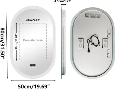 Produktbild von Beleuchteter Badspiegel - Bluetooth LED-Spiegel - Hinterleuchtet - Bluetooth-Lautsprecher - Zeit- und Datumsanzeige - Beschlagfrei - Oval - 50x80 cm