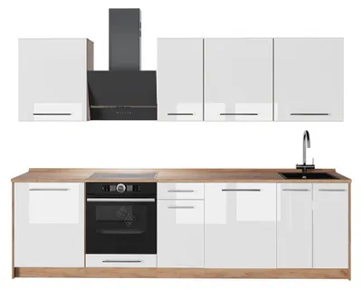 Imagen del producto de Mueble de cocina Vicco Fame-Line Blanco alto brillo/Roble dorado 280 cm sin encimera, Model 64211