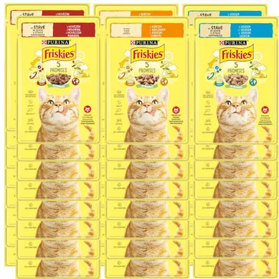 Produktbild von Purina Friskies Nassfutter für Katzen in Soße 48x85g mit Lachs, Rind und Huhn