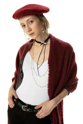 Produktbild von Damen Mütze Beanie Strickmütze Bordeuax Wintermütze Warme Winter Pudelmütze N-464