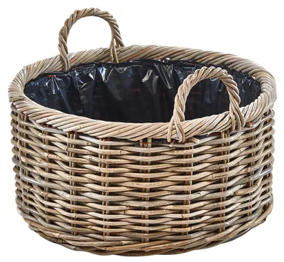 Produktbild von Kobolo Übertopf Pflanzkorb rund aus Rattan mit Folie Dm. 50 cm | Pflanzschale Übertöpfe Pflanztopf