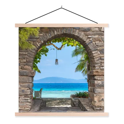 Produktbild von MuchoWow® Textilposter Strand - Meer - Tropisch - Sommer - Aussicht 120x120 cm mit holzfarbenen Rahmen - Textil-Poster