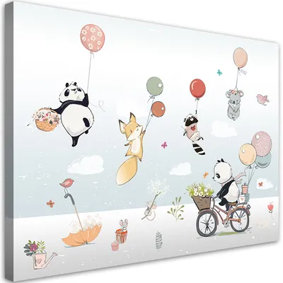 Produktbild von Leinwandbild Bunte Tiere mit Luftballons 90x60 Feeby Bunt bild für die wand bereit zum aufhängen