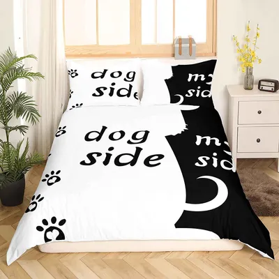 Obrázok produktu pre Sada posteľnej bielizne: obliečka na prikrývku 200x200 cm, 2 obliečky na vankúše 80x80 cm, mikrovlákno, čierno-biela, motív psa