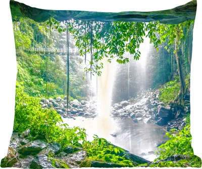Produktbild von MuchoWow® Zierkissen Sofakissen Wohnzimmer Dekokissen 45x45 cm Dschungel - Regenwald - Wasser - Wasserfall - Pflanzen - Schlafpolster - Polster für das Sofa