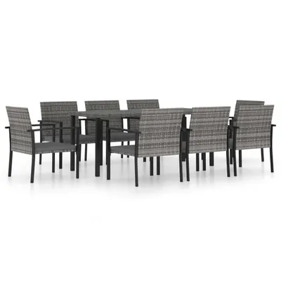 Image de vidaXL Ensemble de jardin 9 pièces Poly rotin gris