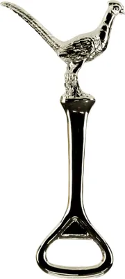 Flesopener mit Fasan-Motiv, Metall, poliert, 12 cm