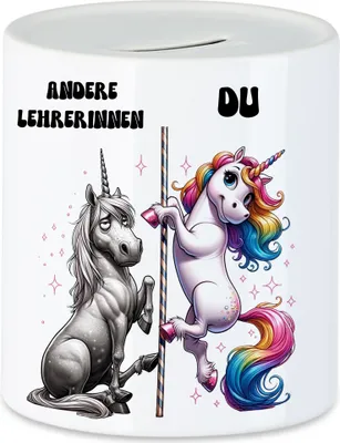 Produktbild von Andere Lehrerinnen Du Einhorn Spardose Schulzeit Lehrer Humor Kreativität