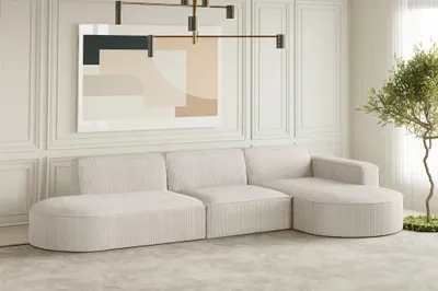 Produktbild von Ecksofa Designersofa PALMA in Stoff Scala Sand Ottomane Rechts