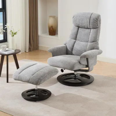 Produktbild von Massagesessel Relaxsessel mit Wärmefunktion Liegefunktion 360° drehbar Weiß Chenille