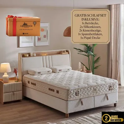 Produktbild von Bambi Boxspringbett 200x200 mit Bettkasten mit Matratzen Cappadocia Set Stauraum 7-Komfortzonen H3 Beige