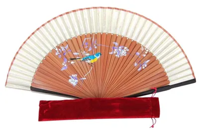 Produktbild von 085 Hand- Deko- Fächer Vogel mit Blumen in Samthülle Frühling