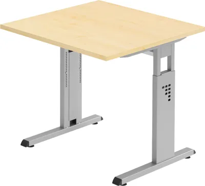 Produktbild von bümö Schreibtisch Serie-O - Nachbildung Ahorn, Gestell: Silber, Größe:  80 x 80 cm