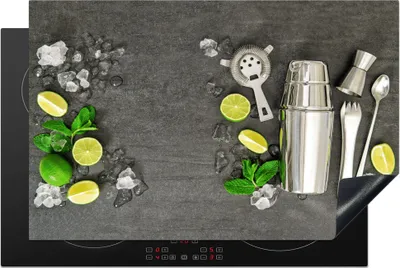 Produktbild von KitchenYeah© Herdabdeckplatte Cocktailshaker - Eiswürfel - Obst , 81x52cm, Küche Deko, Glaskeramikkochfeld Herdabdeckung, Abdeckplatte fùr Kochfeld
