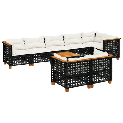 Productafbeelding van vidaXL 9-delige tuinmeubelset met kussens, zwart, polyrotan