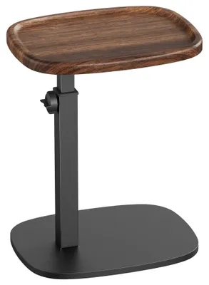 Image de Table d'appoint réglable en hauteur, de forme en C, en bois de noyer noir, dimensions : 40 x 30 x 69 cm