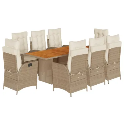 Produktbild von vidaXL 9-tlg. Garten-Essgruppe mit Kissen Beige Poly Rattan