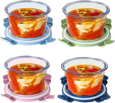 Produktbild von Glasbehälter für Suppen – Set zur Lebensmittelaufbewahrung – Mahlzeiten vorbereiten – Luftdichte Deckel – 4 Stück à 520 ml – Transparent