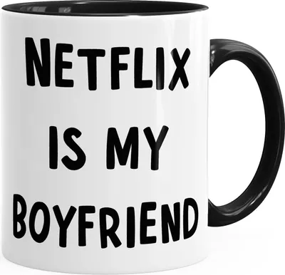 Produktbild von Tasse mit Innenfarbe Netflix is my boyfriend BAE Kaffeetasse Teetasse Keramiktasse MoonWorks® schwarz unisize