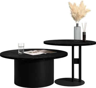 Produktbild von MIRJAN24 Couchtisch Monar, Wohnzimmer Kaffeetisch, Basis aus Stahl (Farbe: Schwarz / Black Pietra Grigia)