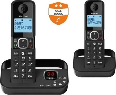 Produktbild von Schnurloses Festnetztelefon Alcatel F860 Voice Duo, Schwarz, Anrufblockierungsfunktion, 14 Min. Anrufbeantworter