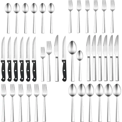Immagine prodotto di Set di posate da 36 pezzi per 6 persone, completo di coltelli per bistecca, in acciaio inossidabile, adatto al lavaggio in lavastoviglie