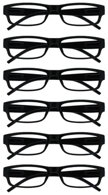 Produktbild von OPULIZE Ace Lesebrille 6 Pack klassisches alltäglicher schmaler Rahmen kratzfeste Federscharniere Schwarze Herren Womens RRRRRRRR32 +1,50
