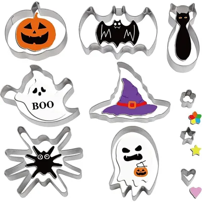 Obrázok produktu pre Sada 10 kusov vykrajovačiek na Halloween, vyrobená z nehrdzavejúcej ocele, ideálna na pečenie koláčikov a sušienok na párty pre deti