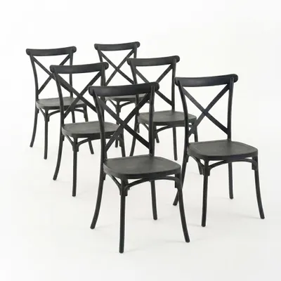 Produktbild von 6er-Set stapelbare Stühle aus Polypropylen mit Rückenlehne im Kreuzdesign und rutschfesten Füßen, für Küche, Terrasse, Bars, Restaurants und Hotels – Amelia
