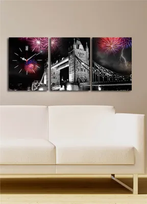 Produktbild von Opviq, 3P3040CS- CLA3617, Bunt, Wanduhren, 96 x 40 cm, 100% Wildleder -Leinwand