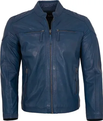 Produktbild von Jilani Collection - Herren Lederjacke Lammnappa blau : 54