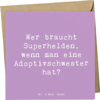 Produktbild von Mr. & Mrs. Panda Grußkarte Spruch Adoptivschwester Heldin - Lavendeltraum - Geschenk, Handarbeit, Familie, Adoption, faltkarte, Geschwisterliebe, doppelkarte, anlasskarte