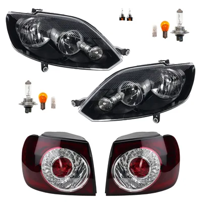 Image de Ensemble de phares avant et de feux arrière compatible avec VW Golf Plus, côté gauche et droit, à partir de l'année de fabrication 2009. Références : 5M1941005G, 5M1941029G, 5M1941006G, 5M1941030G, 5M0945096P, 5M09450. Johns