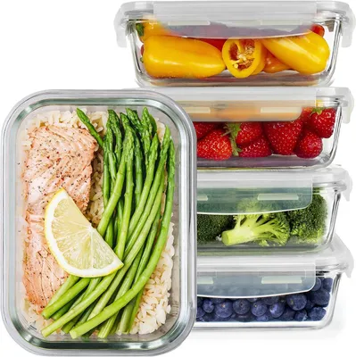 Immagine prodotto di Contenitori in vetro - Scatole per alimenti - Preparazione dei pasti - Coperchio ermetico - Confezione da 5 pezzi - Trasparente