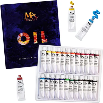 Produktbild von MozArt Supplies Premium Ölfarben-Set 24 Farben 12 ml je Tube Künstlerfarben Öl Künstler Malfarbe