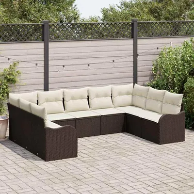Produktbild von Maison Exclusive - Gartensofa-set 9 stk. Braun und Weiß Poly-Rattan