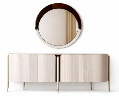 Immagine prodotto di Mobile contenitore beige elegante con specchio, ideale come credenza per la sala da pranzo
