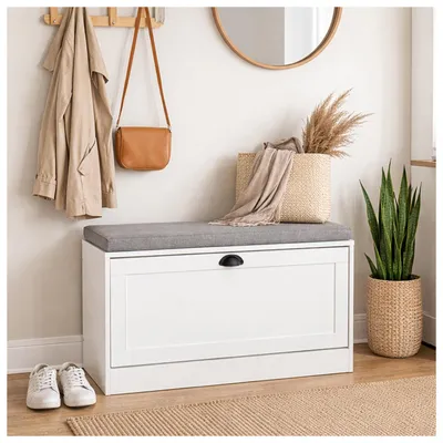 Produktbild von Schuhschrank Thekla 1 Klappe 80 cm Weiß mit Sitzkissen