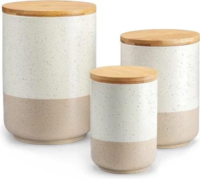 Produktbild von Famanu Vorratsbehälter mit luftdichten Deckeln - beige, 2400 ml/1250 ml/600 ml