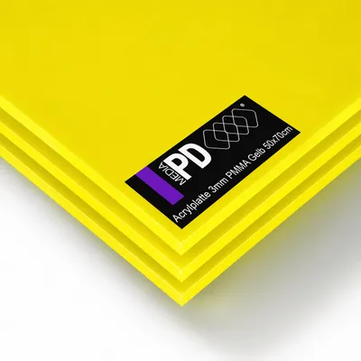 Produktbild von Acrylglasplatte Gelb 50x70 cm 3mm PMMA Acrylglas GS 3 Stück Set gegossen Bastelplatte Kunststoffplatte Laser Großformat