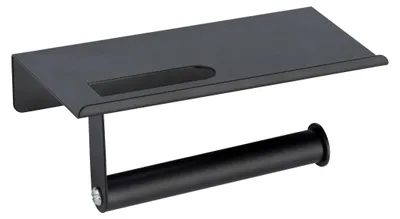 Produktbild von Allstar Wand-Toilettenpapierhalter Walli Schwarz matt - mit Ablage, Stahl, 18 x 9.5 x 7.5 cm, Schwarz
