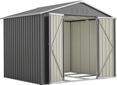 Produktbild von 8x6FT Graues Metall-Tool-Shed mit Klapptür, Anthrazit-Farbe – Ideal für Gartengeräte und Werkzeugaufbewahrung