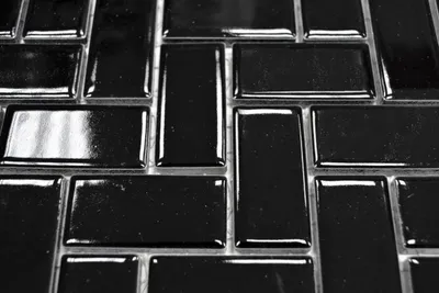 Produktbild von Handmuster Mosaik Fliese Keramik Fischgrät schwarz glänzend Mosaikfliese Bodenfliese MOS24-CHB6BG_m