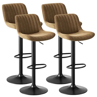 Produktbild von Barhocker Samt Barstühle-Set Höhenverstellbar 360° Drehbarer Polsterhocker (2er Set / 4er Set), 4er Set Bistrohocker mit Fußstütze
