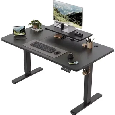 Produktbild von Elektrisch höhenverstellbarer Schreibtisch 120 x 60 cm schwarz mit Monitorständer