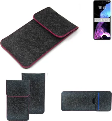 Produktbild von K-S-Trade Handy Schutz Hülle kompatibel mit Meizu 18 Schutzhülle Handyhülle Filztasche Pouch Tasche Case Sleeve Filzhülle dunkelgrau rosa Rand