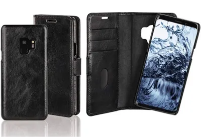Image de Cuir véritable 2en1 Booklet + Cover Noir pour Samsung Galaxy S9