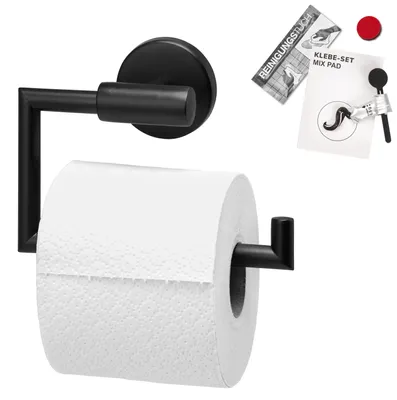 Image de bremermann Série salle de bain PIAZZA BLACK - distributeur de papier toilette avec kit de collage en acier inoxydable noir mat