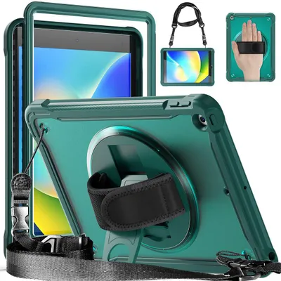 Image de Coque pour iPad 10,2 Pouces (2019/2020/2021) Protection Antichoc Intégrale Hybride avec Sangle Bandoulière - Vert Nuit